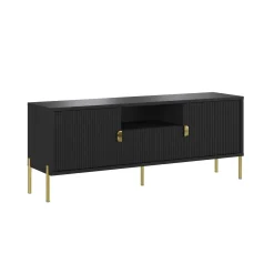 Mobile Porta tv Nero oro un Cassetto Ripiani 155x40x69h cm, 2 Ante - Rabattone