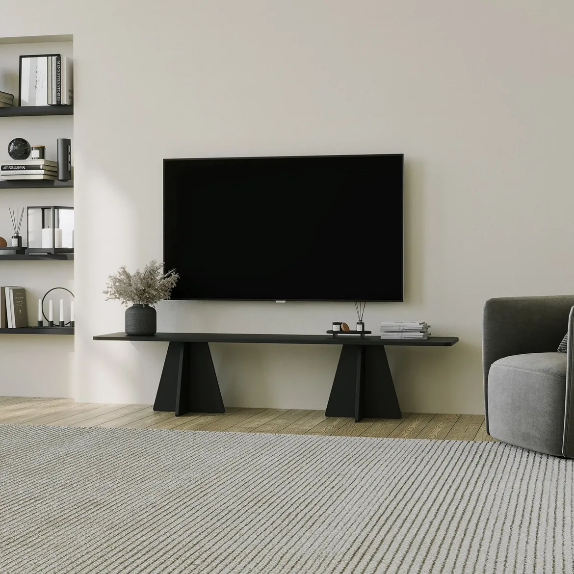 Mobile Porta tv Nero Peso Supportato 40 kg Installazione a Terra 180x42x40h cm, - Cairano