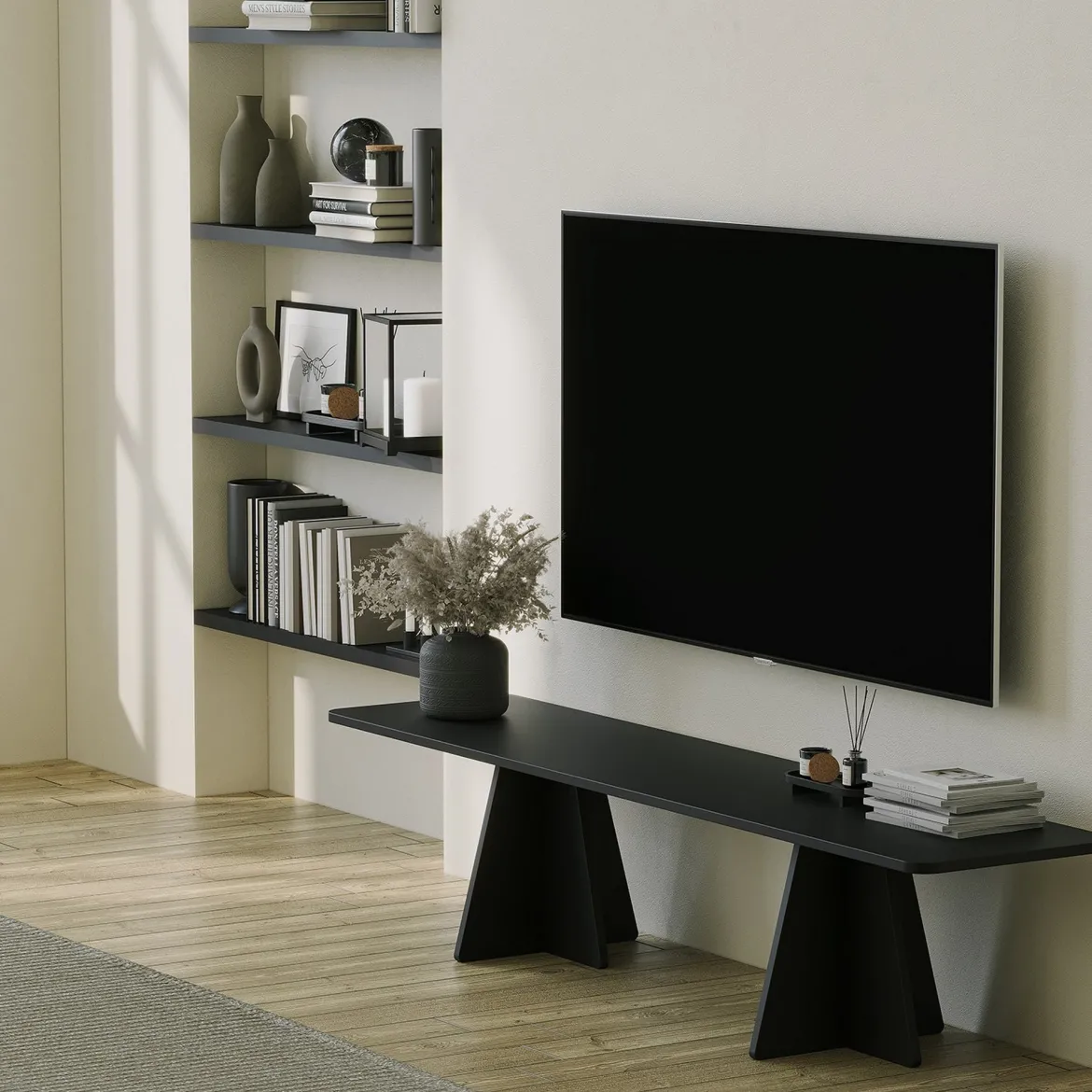 Mobile Porta tv Nero Peso Supportato 40 kg Installazione a Terra 180x42x40h cm, - Cairano