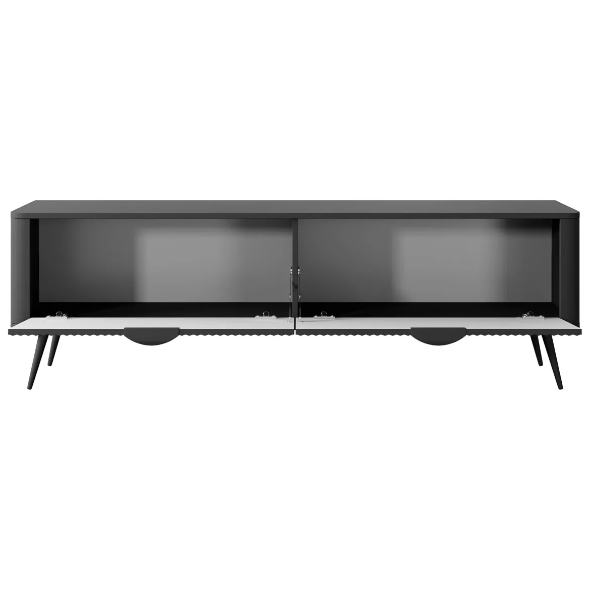 Mobile Porta tv Nero 2 Ripiani 2 Ante 163x38x51h cm, Ante Effetto Rigato con Piedini - Kalase