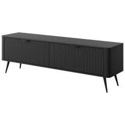 Mobile Porta tv Nero 2 Ripiani 2 Ante 163x38x51h cm, Ante Effetto Rigato con Piedini - Kalase