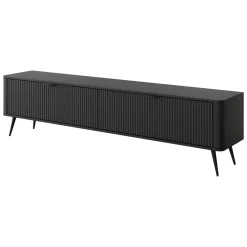 Mobile Porta tv Nero 2 Ripiani 2 Ante 200x38x51h cm, Ante Effetto Rigato con Piedini - Kala
