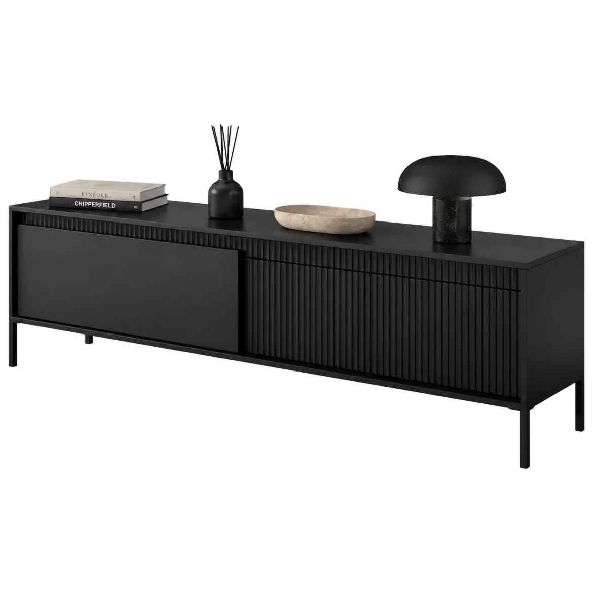 Mobile Porta tv Nero un Ripiano 200.5x42x60h cm, Cassetti - Ronca