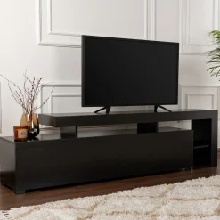 Mobile Porta tv Nero un Ripiano 3 Ante 192x37x53h cm, Luci led Incluse - Trasacco