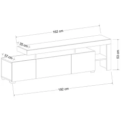Mobile Porta tv Nero un Ripiano 3 Ante 192x37x53h cm, Luci led Incluse - Trasacco