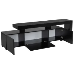 Mobile Porta tv Nero un Ripiano 3 Ante 192x37x53h cm, Luci led Incluse - Trasacco