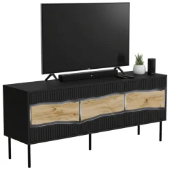 Mobile porta TV Novoli, 144x40 h62 cm, Nero e Rovere Nodi