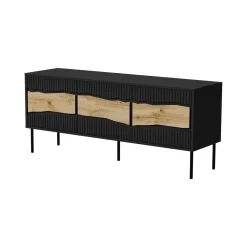 Mobile porta TV Novoli, 144x40 h62 cm, Nero e Rovere Nodi