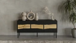 Mobile porta TV Novoli, 144x40 h62 cm, Nero e Rovere Nodi