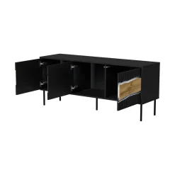Mobile porta TV Novoli, 144x40 h62 cm, Nero e Rovere Nodi