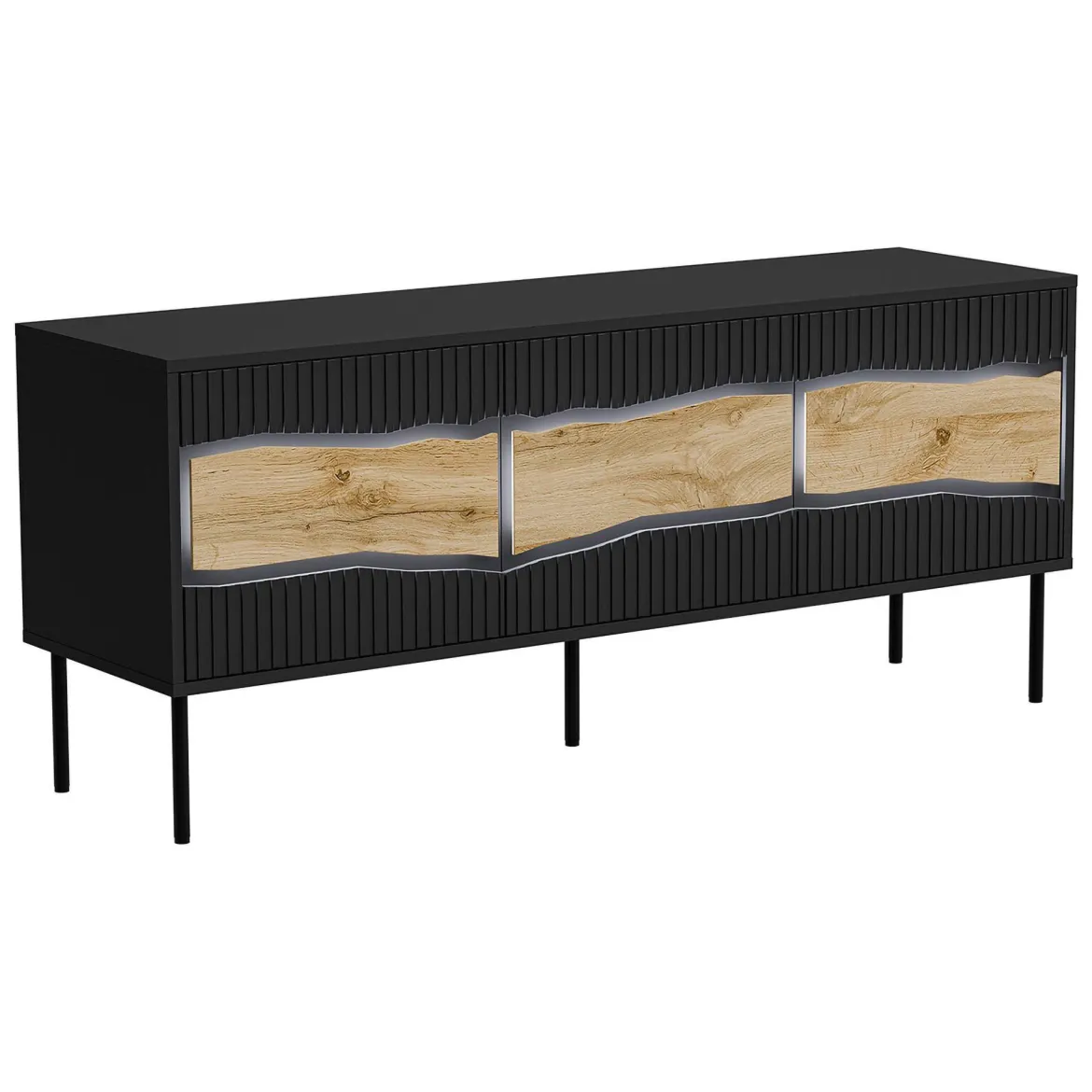 Mobile porta TV Novoli, 144x40 h62 cm, Nero e Rovere Nodi
