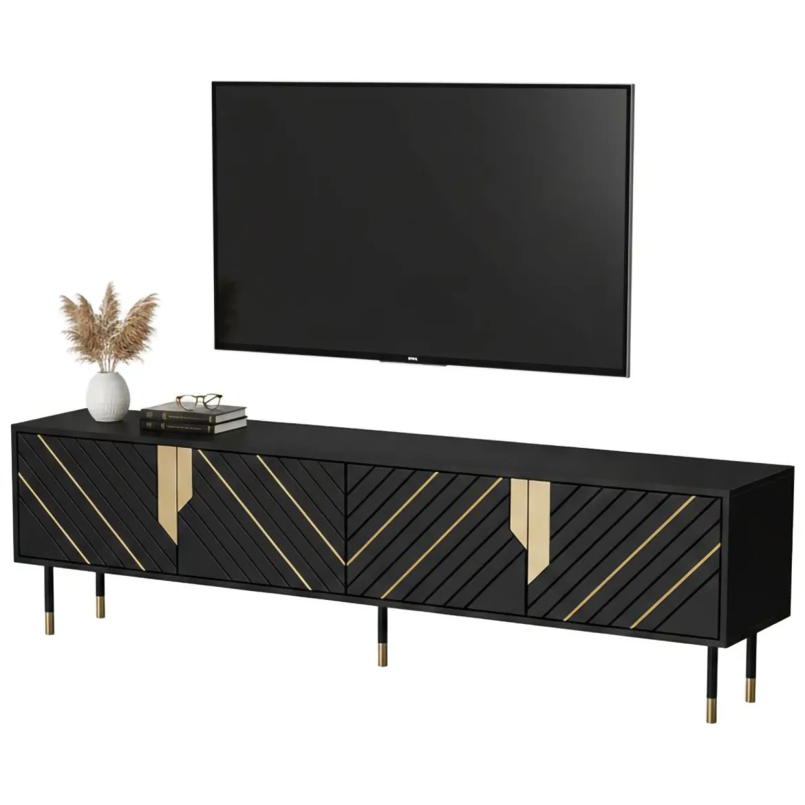 Mobile porta TV Seborga, 204x40 h55 cm, Nero e Oro