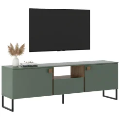 Mobile Porta tv Verde Marrone Rovere un Cassetto 2 Ante 179x40x60h cm, 3 Vani - Muravera