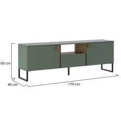 Mobile Porta tv Verde Marrone Rovere un Cassetto 2 Ante 179x40x60h cm, 3 Vani - Muravera