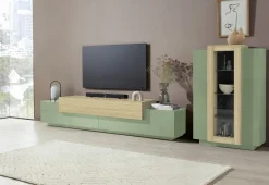 Mobile Porta tv Verde 3 Ripiani 4 Vani 200x45x51.5h cm, 3 Ante - Cassino