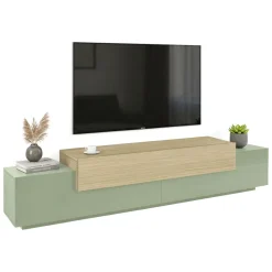 Mobile Porta tv Verde 3 Ripiani 4 Vani 240x45x51.5h cm, 3 Ante - Curino