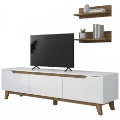 Mobile salotto in legno 180cm bianco e noce - Mukda