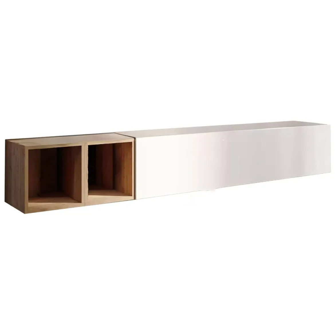 Mobile salotto in legno e metallo 194cm bianco lucido e rovere - Koguma