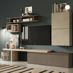 Mobile salotto in legno e metallo 260cm noce e grigio - Torreya