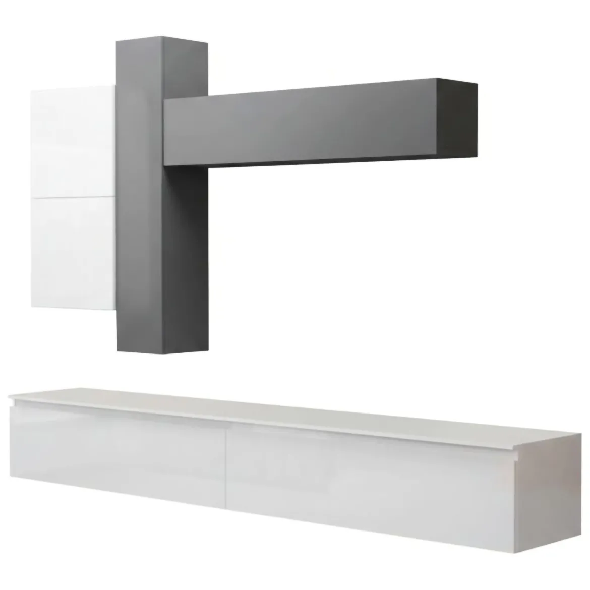 Mobile salotto in legno e metallo 276cm bianco lucido e ardesia - Anemolo