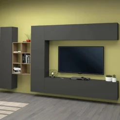 Mobile salotto moderno 280cm antracite e acero - Agna