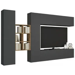 Mobile salotto moderno 280cm antracite e acero - Agna
