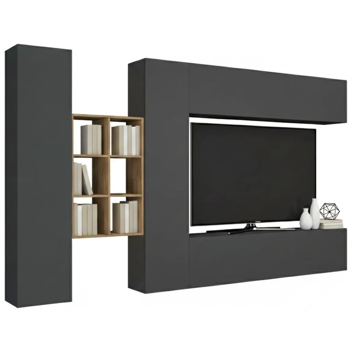 Mobile salotto moderno 280cm antracite e acero - Agna