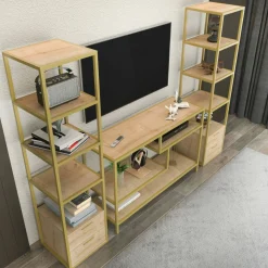 Mobile salotto moderno 198cm oro e quercia - Felion
