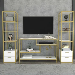 Mobile salotto multifunzione 198cm oro e bianco - Felion
