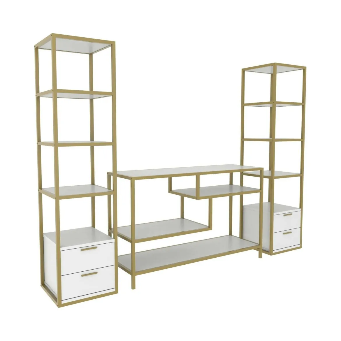 Mobile salotto multifunzione 198cm oro e bianco - Felion