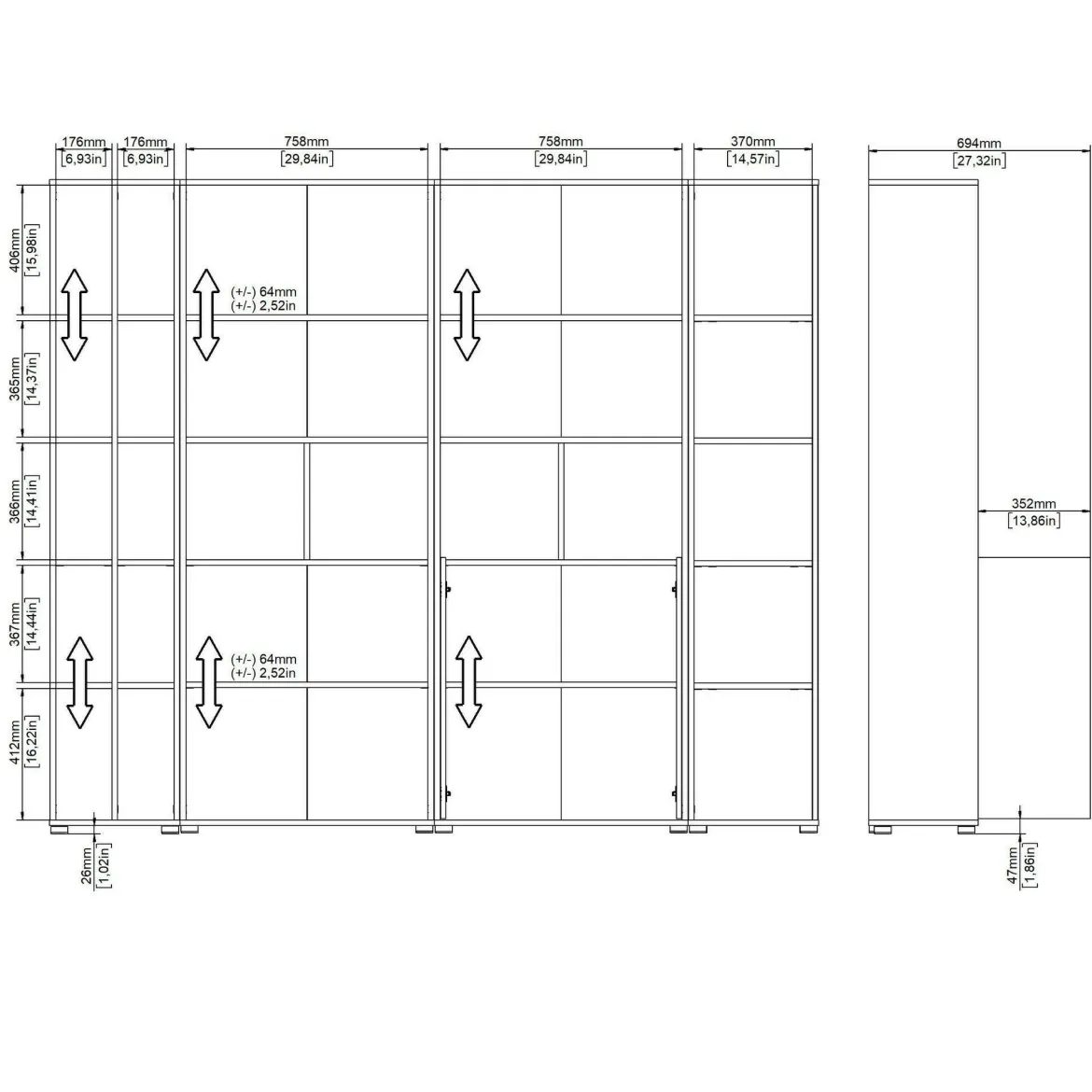 Mobile salotto multifunzione 262cm antracite e rovere - Douglas