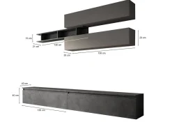 Mobile salotto 6 ripiani 276cm ardesia e grigio scuro - Gilma