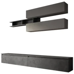 Mobile salotto 6 ripiani 276cm ardesia e grigio scuro - Gilma