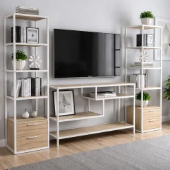 Mobile salotto 12 ripiani 198cm bianco e rovere - Felion