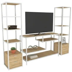 Mobile salotto 12 ripiani 198cm bianco e rovere - Felion