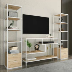 Mobile salotto 12 ripiani 198cm bianco e rovere - Felion
