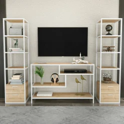 Mobile salotto 12 ripiani 198cm bianco e rovere - Felion