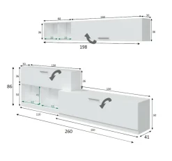 Mobile salotto 6 ripiani 260cm bianco - Vobarno