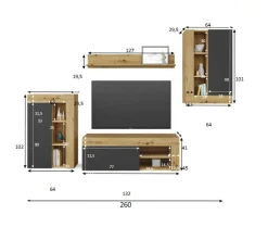 Mobile salotto ripiani regolabili 260cm legno e antracite - Atex