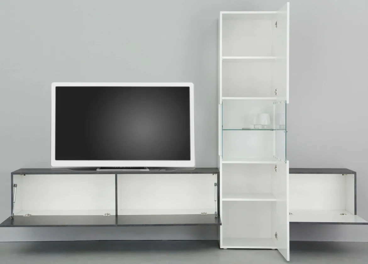 Mobile salotto smart 265cm bianco lucido e ardesia - Abramo