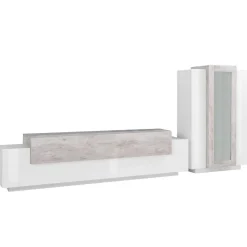 Mobile soggiorno con vetrina 280cm bianco lucido e cemento - Anisia