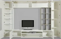 Mobile soggiorno con vetrina 290cm bianco lucido e cemento - Azuro