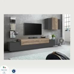 Mobile soggiorno in legno 240cm antracite e acero - Alaskino