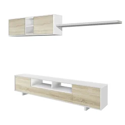 Mobile soggiorno in legno 200cm bianco lucido e rovere - Angora