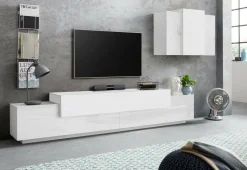 Mobile soggiorno in legno 240cm bianco lucido - Alaskino