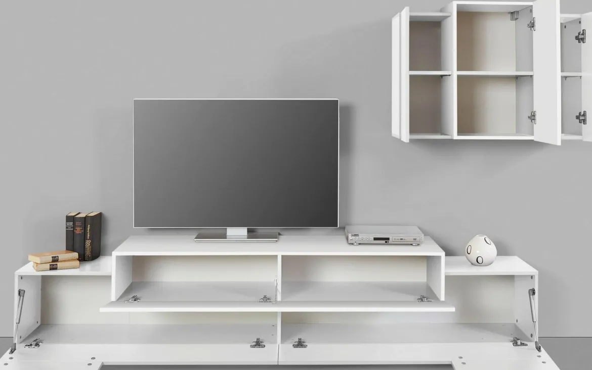 Mobile soggiorno in legno 240cm bianco lucido - Alaskino