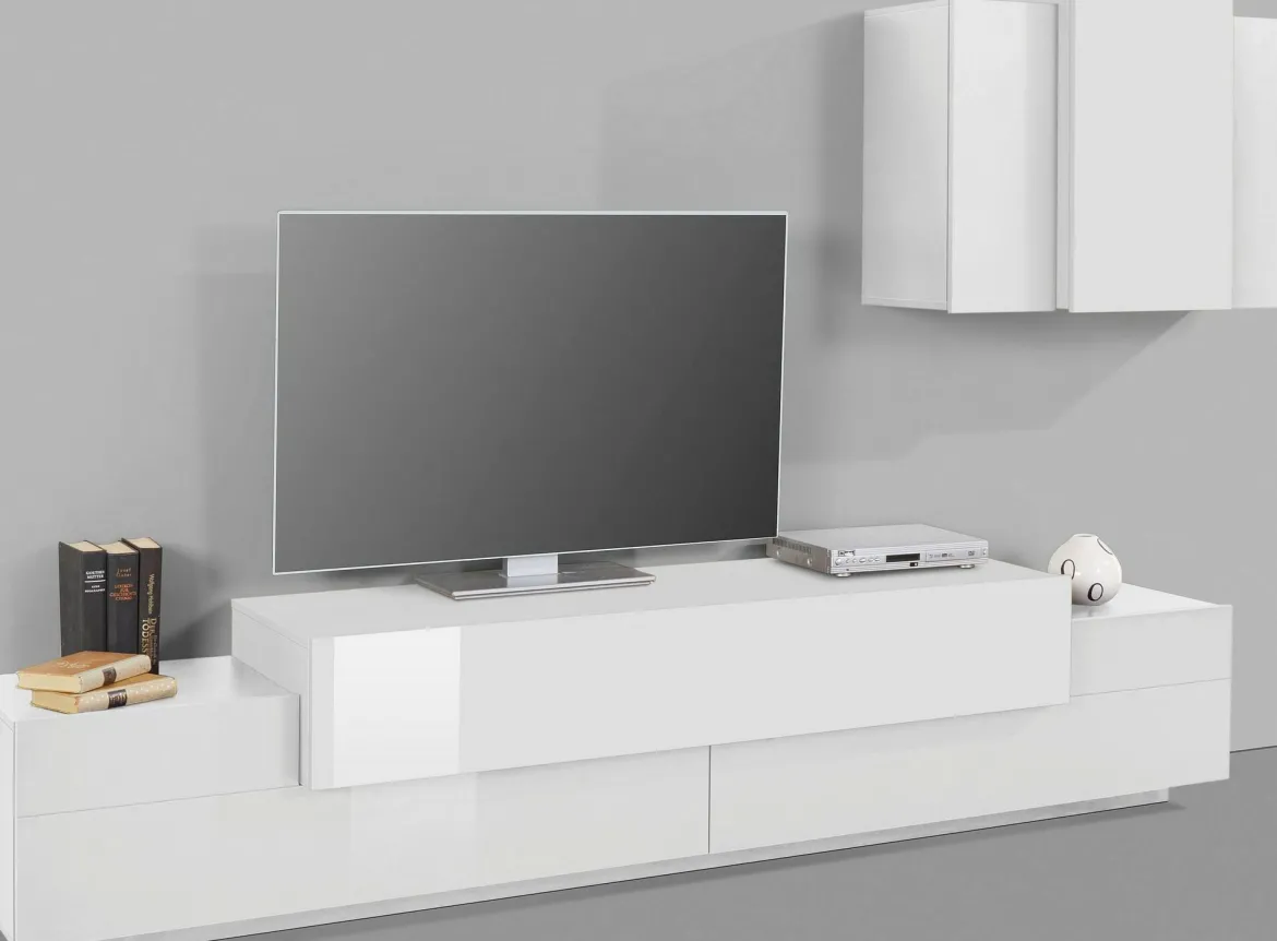 Mobile soggiorno in legno 240cm bianco lucido - Alaskino