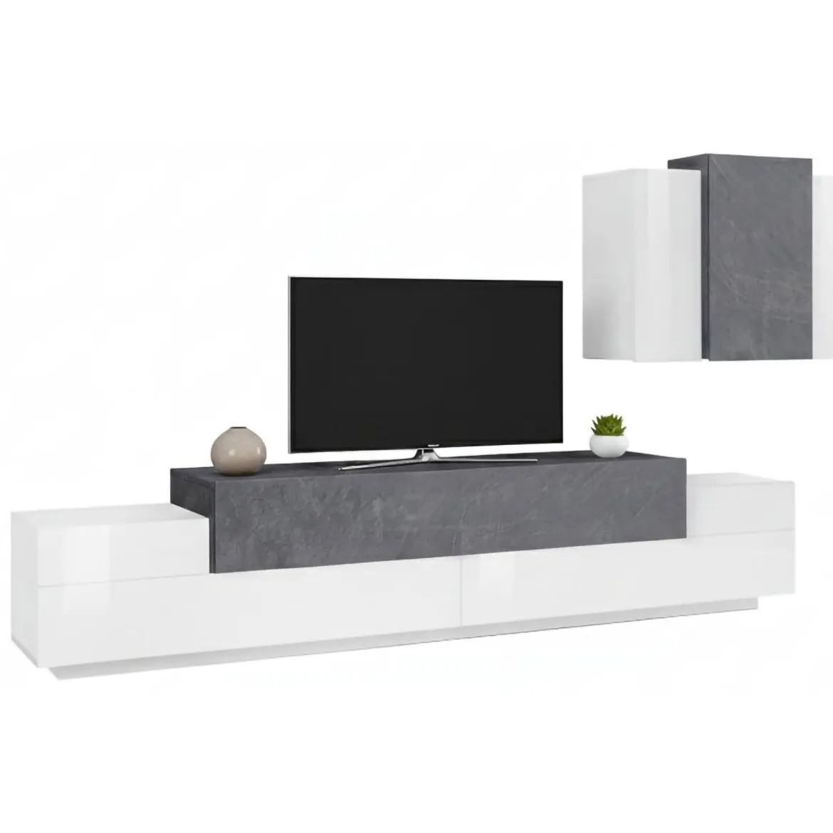 Mobile soggiorno in legno 240cm bianco lucido e ardesia - Alaskino
