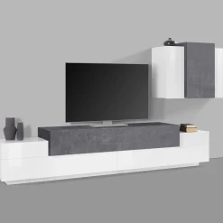 Mobile soggiorno in legno 240cm bianco lucido e ardesia - Alaskino