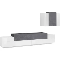 Mobile soggiorno in legno 240cm bianco lucido e ardesia - Alaskino
